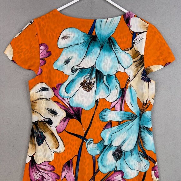 Chicos Dress Womens 000 Orange Floral Leopard Reversible Coastal Resort Vacation - Picture 8 of 13